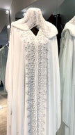 White Chiffon Farasha with stones and pearls