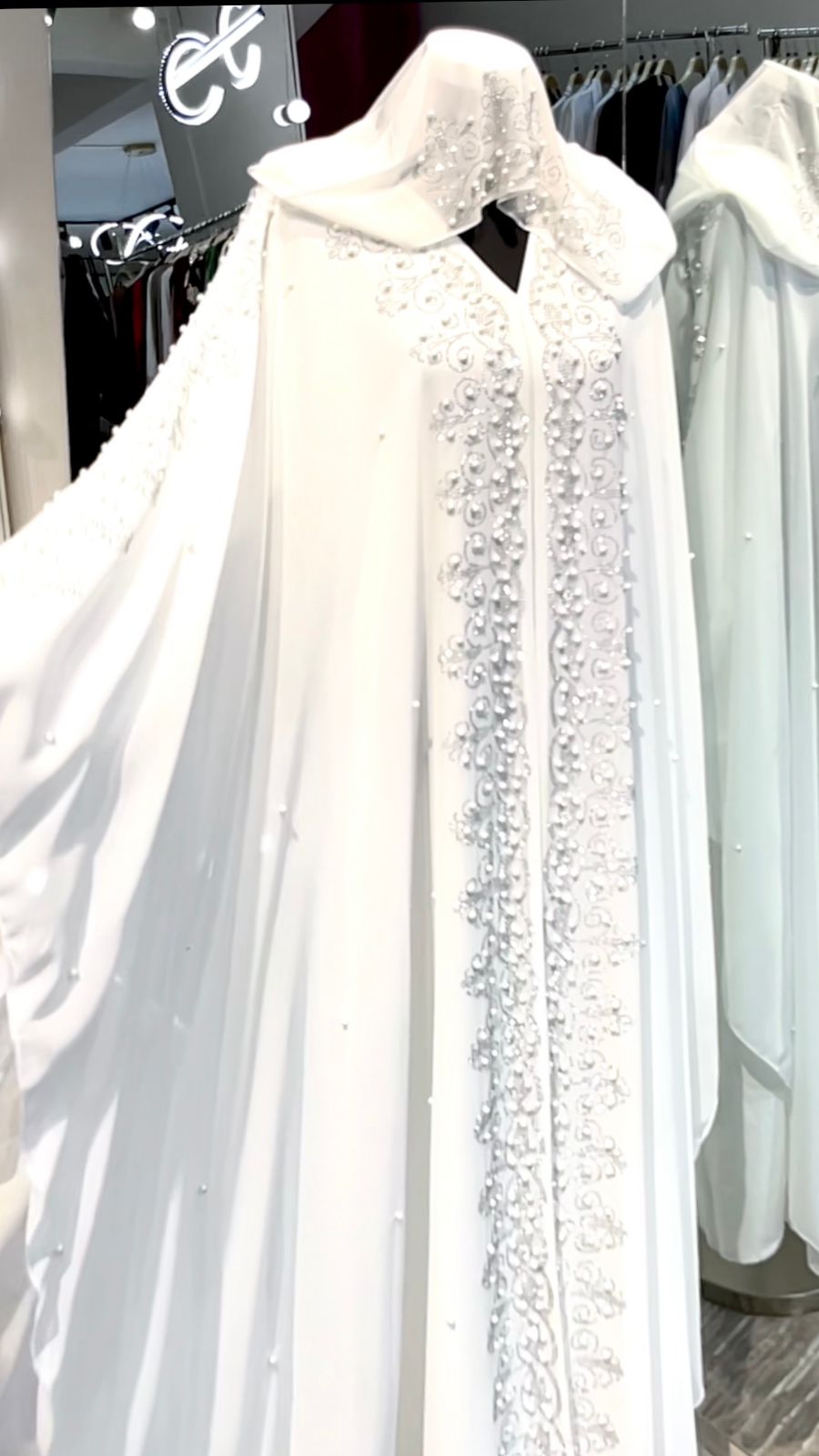 White Chiffon Farasha with stones and pearls