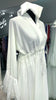 White A-Line Nida and Chiffon combination Abaya Dress with lace lining and stones