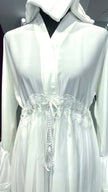 White A-Line Nida and Chiffon combination Abaya Dress with lace lining and stones