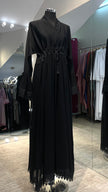 Black A-Line Nida and Chiffon combination Abaya Dress with lace lining and stones