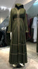 Olive Green Elegant Umbrella-Cut Nida Abaya with Gold Stone Lining