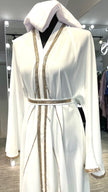 White Elegant Umbrella-Cut Nida Abaya with Gold Stone Lining