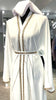 White Elegant Umbrella-Cut Nida Abaya with Gold Stone Lining