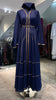 Navy Blue Elegant Umbrella-Cut Nida Abaya with Gold Stone Lining