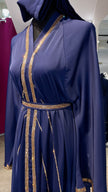 Navy Blue Elegant Umbrella-Cut Nida Abaya with Gold Stone Lining