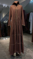 Mocha Brown Elegant Umbrella-Cut Nida Abaya with Gold Stone Lining