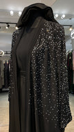 Black Farasha Robe with full Upper Stone Embellishment and Long-Sleeve Inner