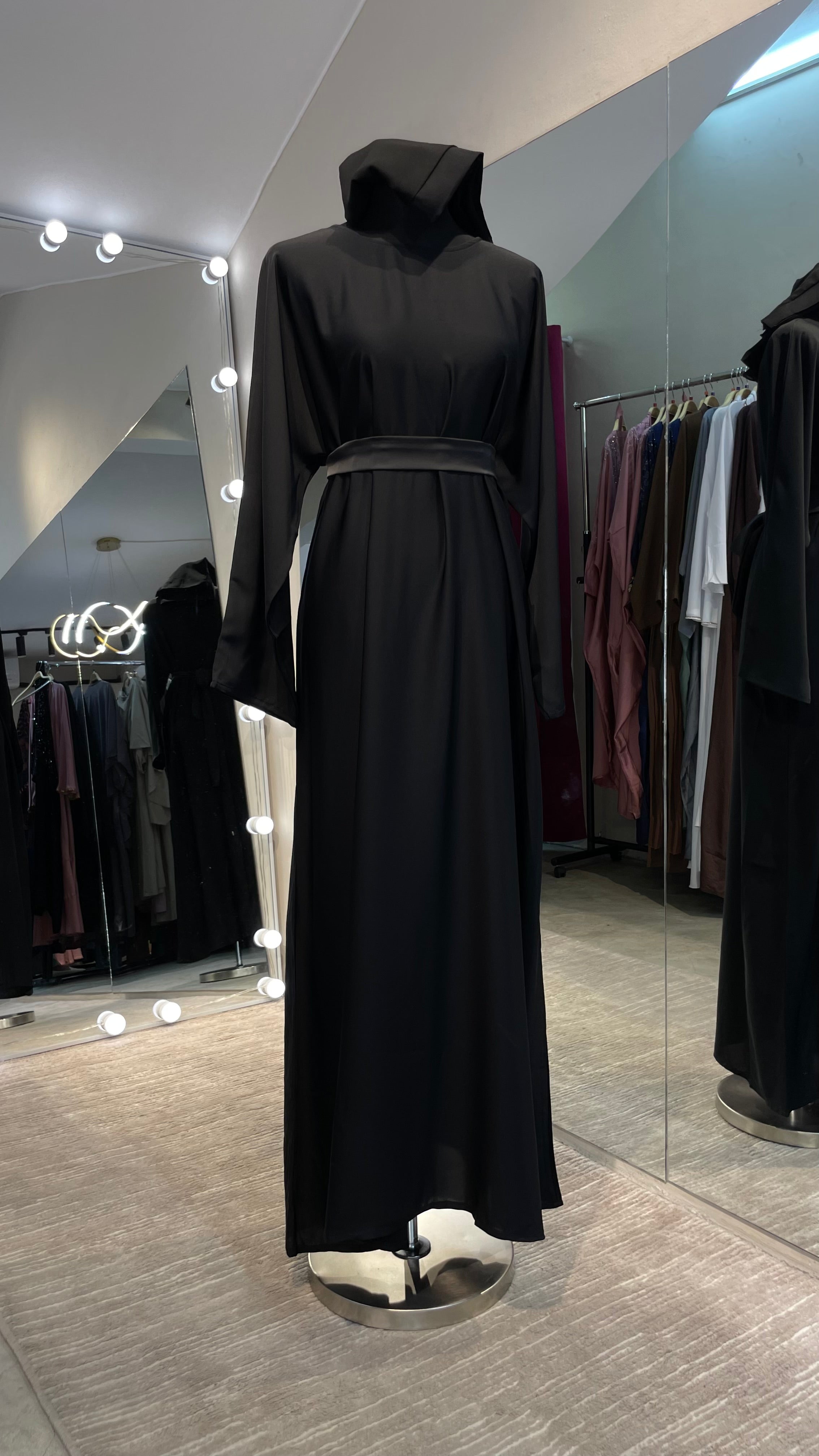 Black Farasha Robe with full Upper Stone Embellishment and Long-Sleeve Inner