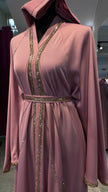 Baby Pink Elegant Umbrella-Cut Nida Abaya with Gold Stone Lining