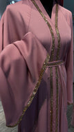 Baby Pink Elegant Umbrella-Cut Nida Abaya with Gold Stone Lining