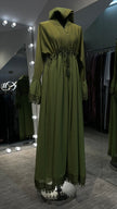 Olive Green A-Line Nida and Chiffon combination Abaya Dress with lace lining and stones