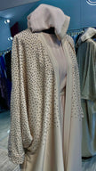 Beige Farasha Robe with full Upper Stone Embellishment and Long-Sleeve Inner