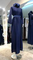 Navy Blue Farasha Robe with full Upper Stone Embellishment and Long-Sleeve Inner