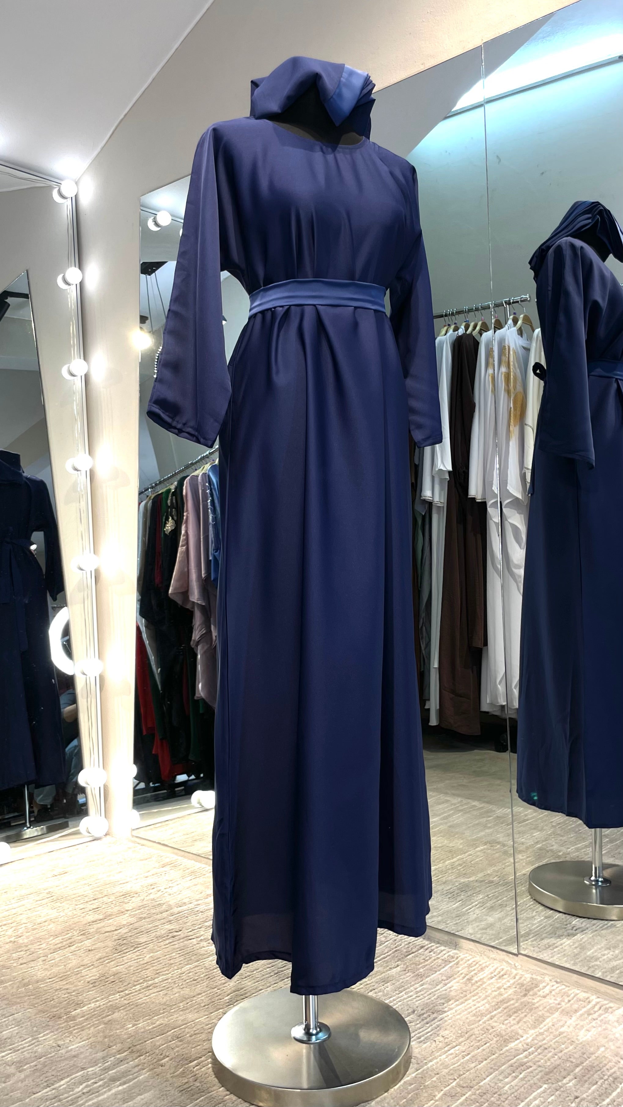 Navy Blue Farasha Robe with full Upper Stone Embellishment and Long-Sleeve Inner