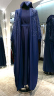 Navy Blue Farasha Robe with full Upper Stone Embellishment and Long-Sleeve Inner