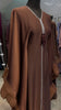 Chocolate Brown Luxurious Nida Farasha Abaya Dress with Pleated Organza accent