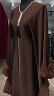 Chocolate Brown Luxurious Nida Farasha Abaya Dress with Pleated Organza accent