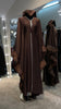 Chocolate Brown Luxurious Nida Farasha Abaya Dress with Pleated Organza accent