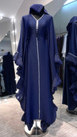 Navy Blue Luxurious Nida Farasha Abaya Dress with Pleated Organza accent