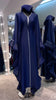 Navy Blue Luxurious Nida Farasha Abaya Dress with Pleated Organza accent