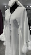 White Luxurious Nida Farasha Abaya Dress with Pleated Organza accent