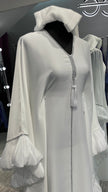 White Luxurious Nida Farasha Abaya Dress with Pleated Organza accent