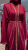 Grenadine Red Elegant Umbrella-Cut Nida Abaya with Gold Stone Lining