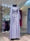 Metallic Blue Premium Harir Maqsoud Wrap Style Abaya Set