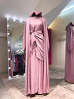 Baby Pink Premium Harir Maqsoud Wrap Style Abaya Set