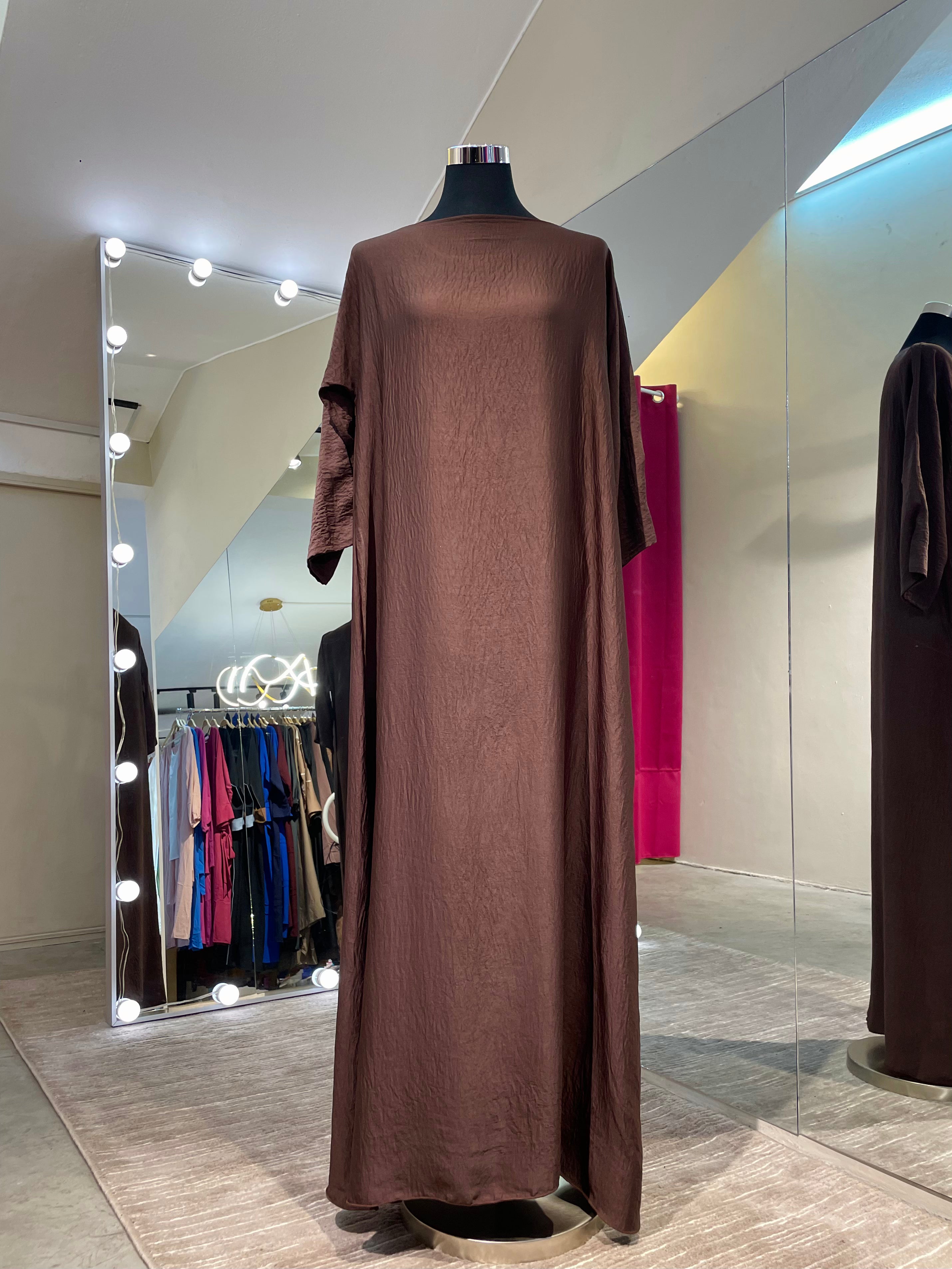 Chocolate Brown Premium Harir Maqsoud Wrap Style Abaya Set