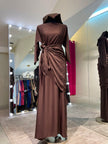 Chocolate Brown Premium Harir Maqsoud Wrap Style Abaya Set