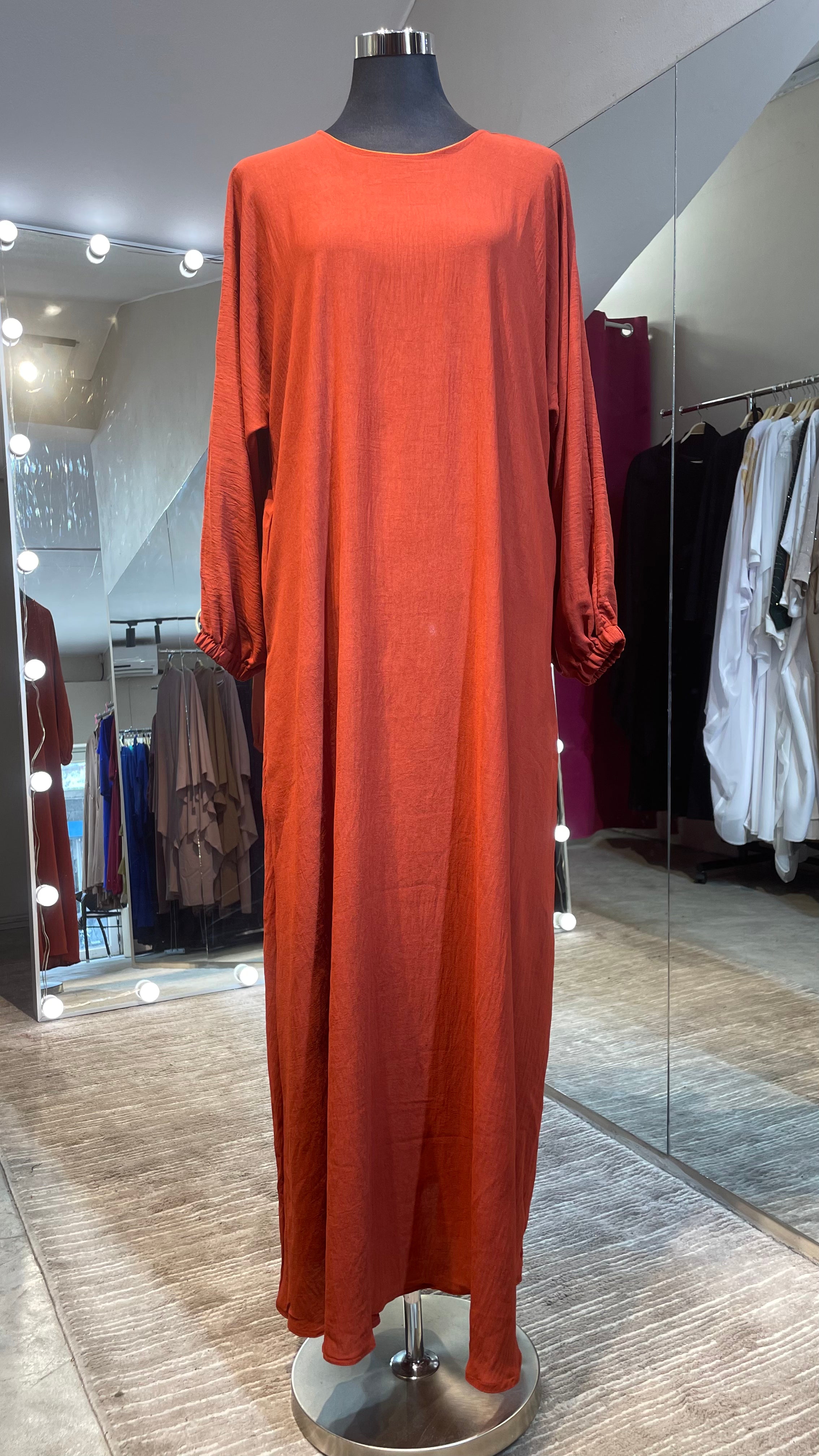 Rust Color Casual Abaya Dress which can also  be used as Inner with side pocket.