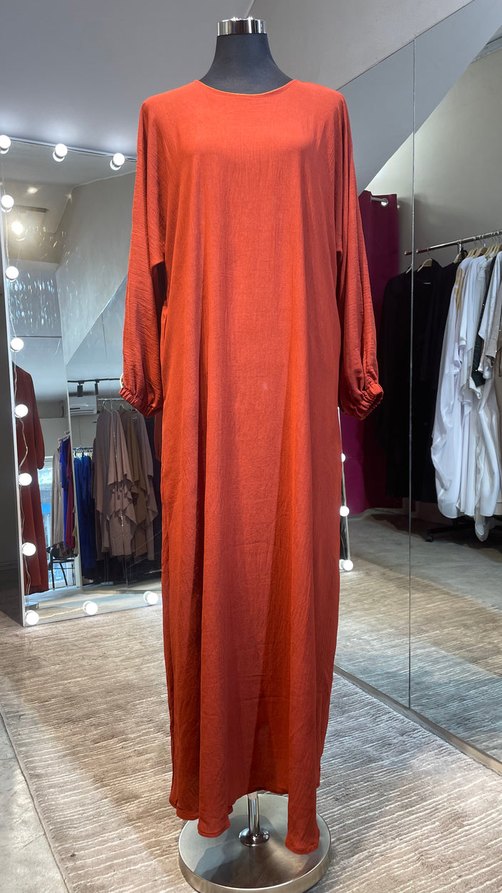 Rust Color Casual Abaya Dress which can also  be used as Inner with side pocket.