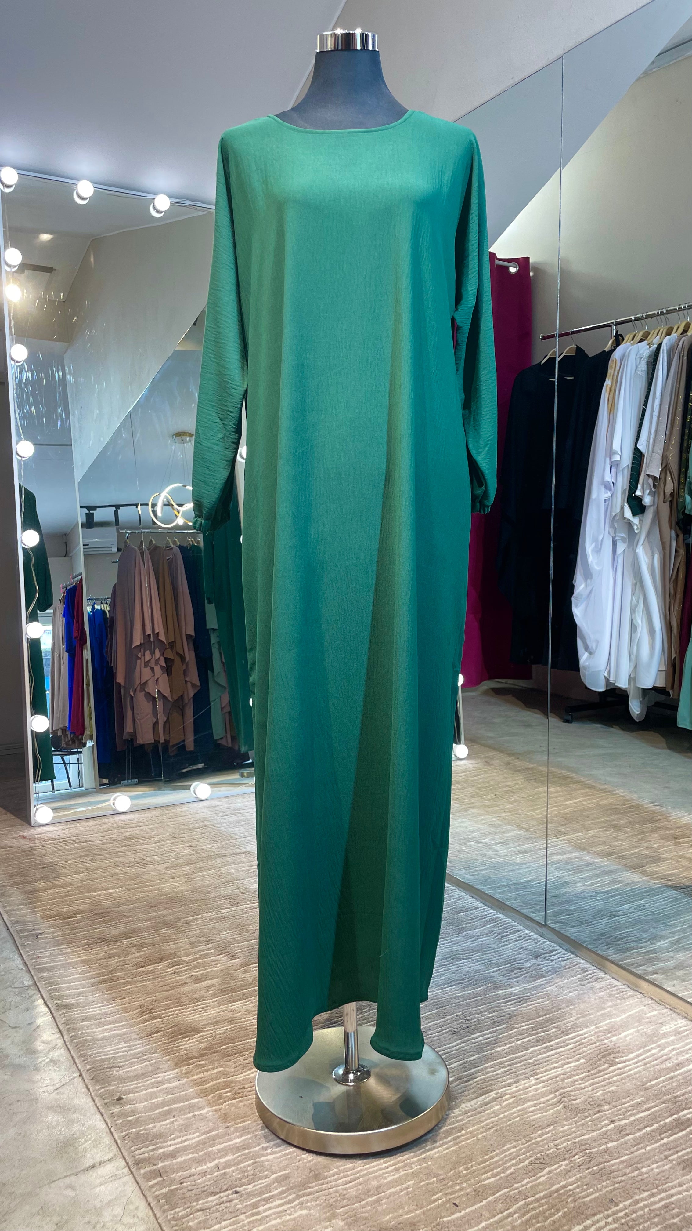 Forest Green Color Casual Abaya Dress which can also  be used as Inner with side pocket.