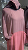 2 Tone Pink Casual Farasha Abaya Dress with Pockets and Matching Hijab