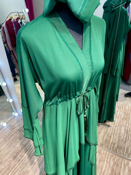 Emerald Green A-Line Premium Nida & Chiffon combination Abaya Dress