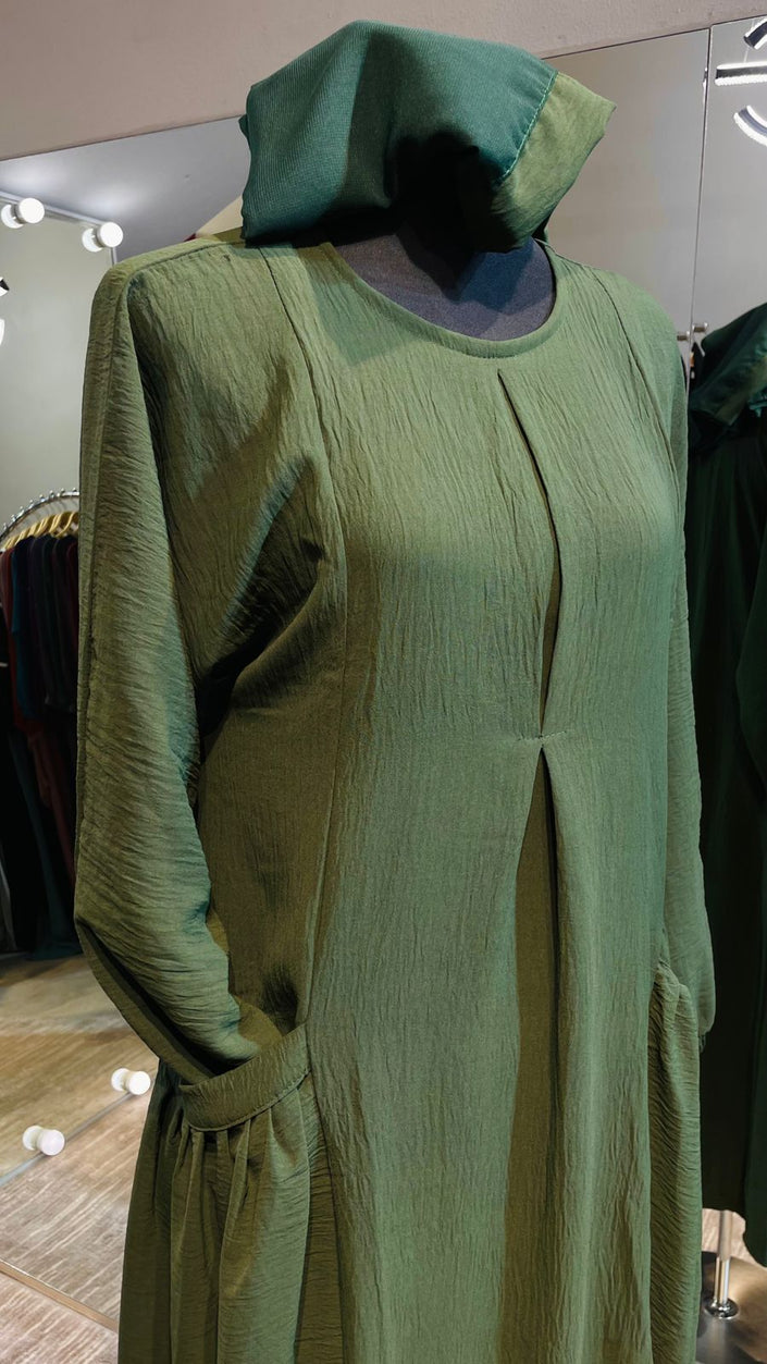 Forest Green Casual  Abaya Dress with Exposed pockets.