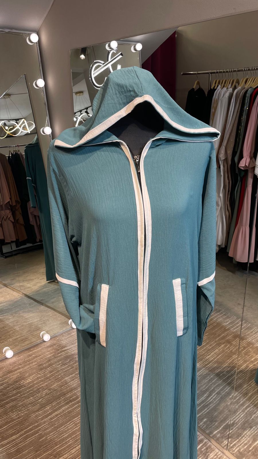 Turquoise Color Hoodie Sport Abaya Dress.