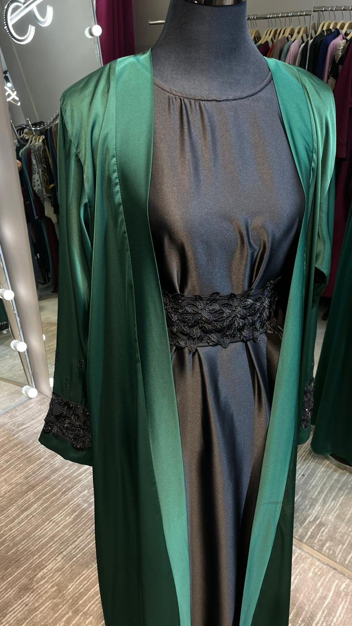 Elegant 4pcs set Premium Satin Abaya in Emerald Green