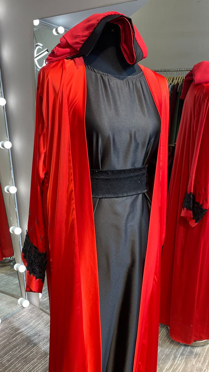 Elegant 4pcs set Abaya in Vibrant Red