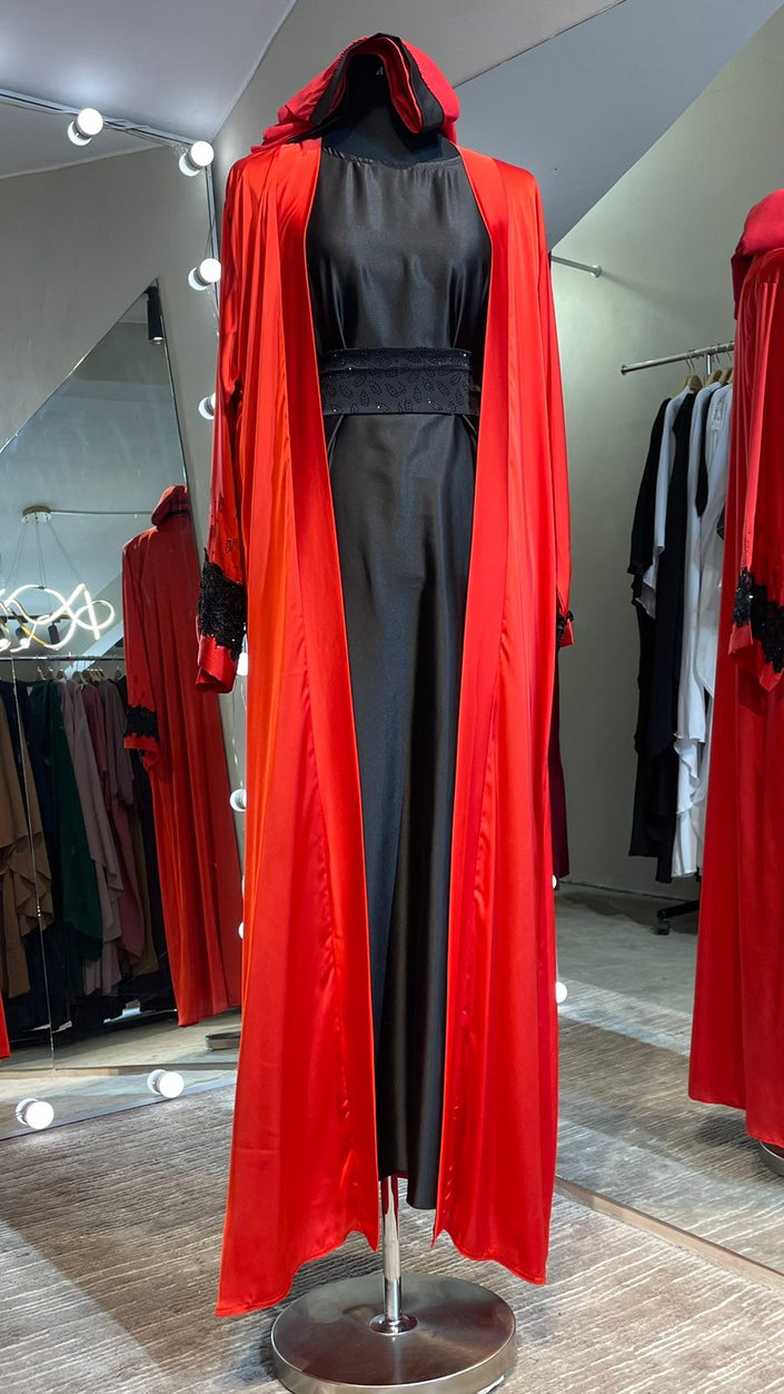 Elegant 4pcs set Abaya in Vibrant Red