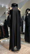 Black with Gold Embellished Silky Zoom Abaya Dress