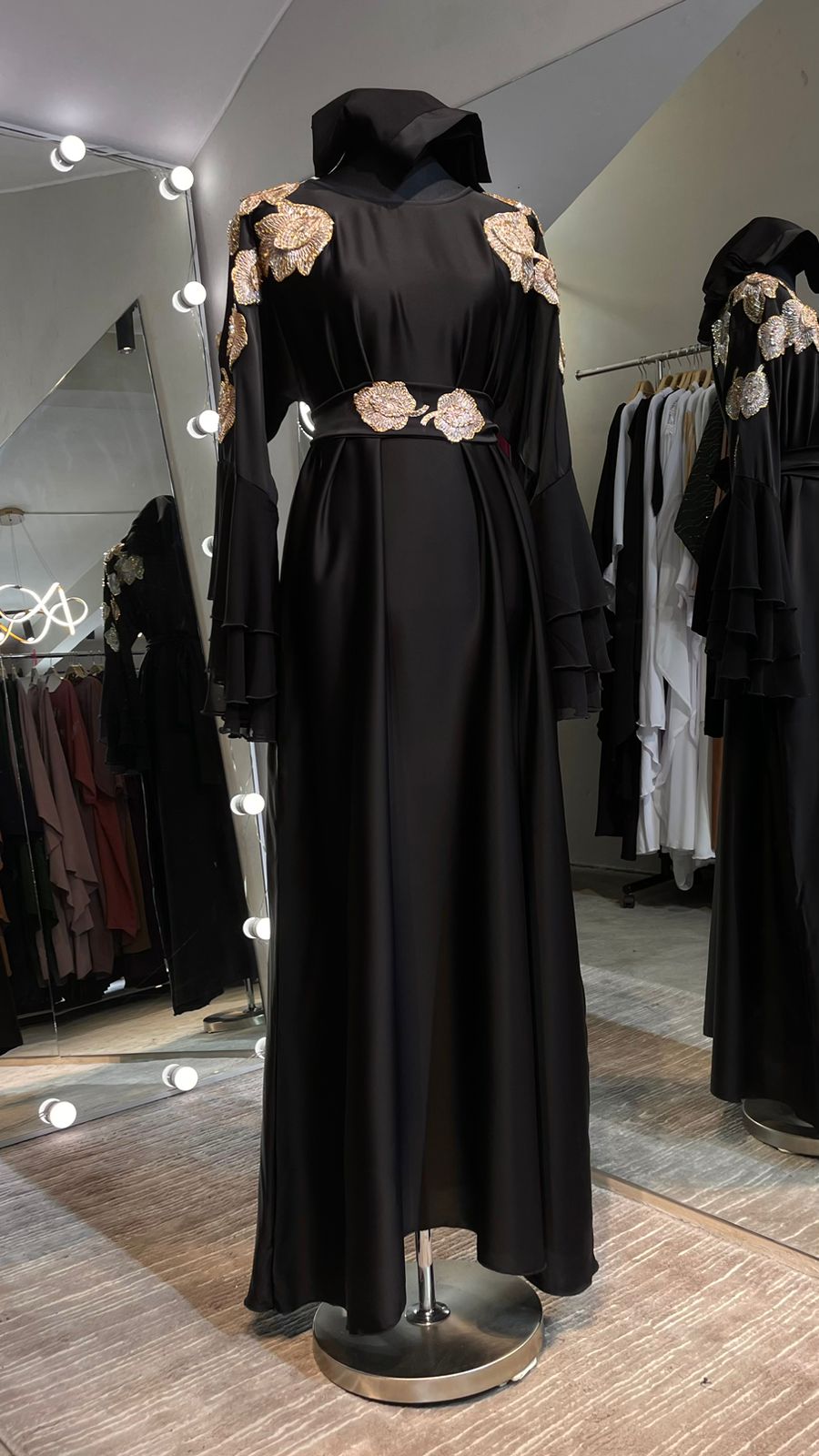 Black with Gold Embellished Silky Zoom Abaya Dress