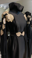 Black with Gold Embellished Silky Zoom Abaya Dress