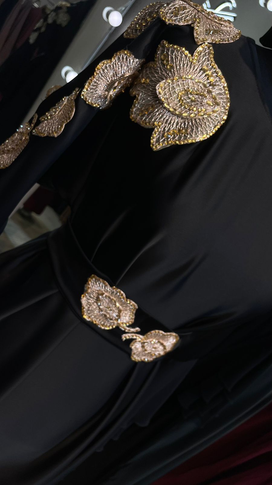 Black with Gold Embellished Silky Zoom Abaya Dress