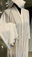 White Luxurious Silky Zoom Abaya with Gold Stone Lining