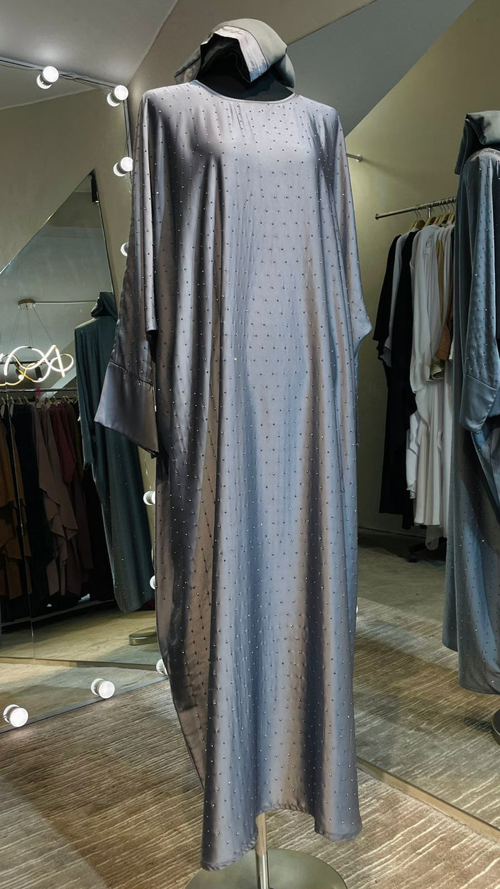 Gray Full Stone Farasha Abaya