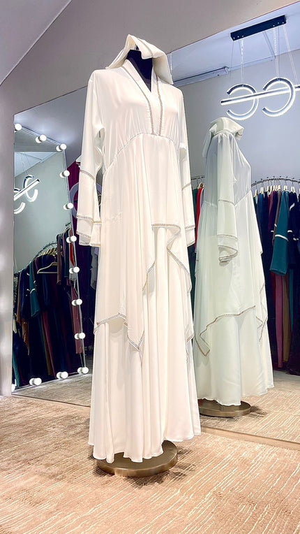 White A-Line Silky Zoom and Chiffon combination Abaya Dress