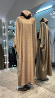 Golden Mocha Brown Farasha Abaya with full front Stone work.